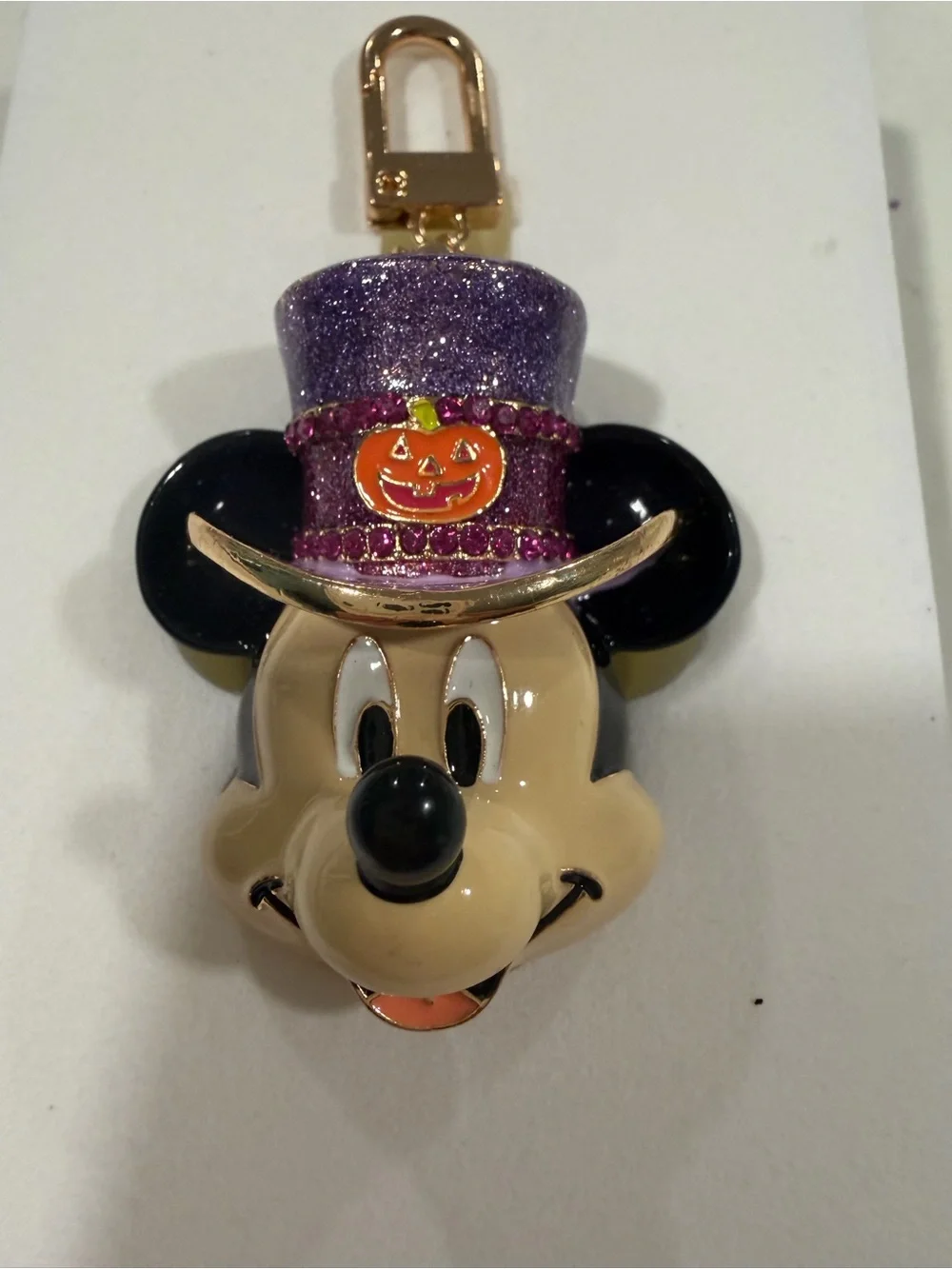 Disney Mickey Mouse Halloween Keychain with Purple Glitter Top Hat
